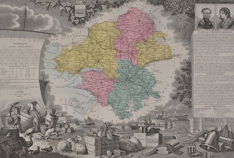 Victor LEVASSEUR : France, Carte ancienne de la Loire Inférieure, Gravure originale (photo de détail 2) - Crédit photo : Galerie Art.Paris