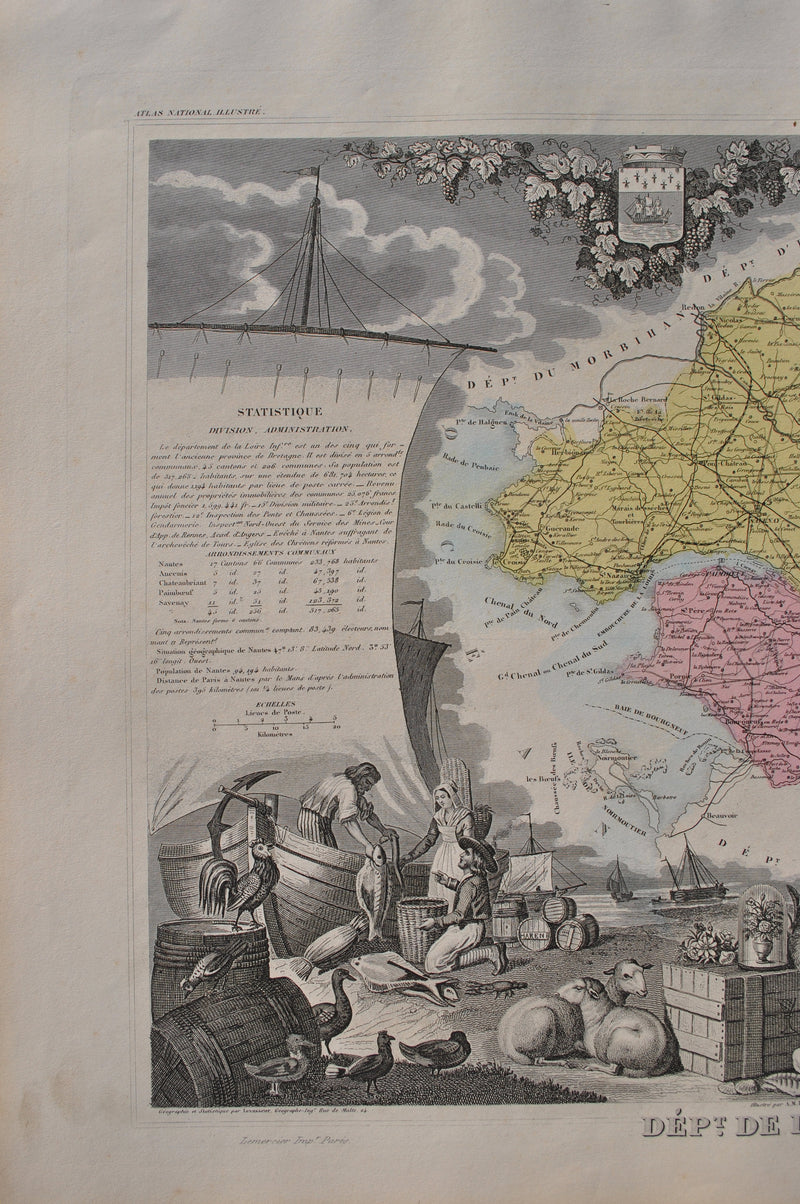 Victor LEVASSEUR : France, Carte ancienne de la Loire Inférieure, Gravure originale (photo de détail 4) - Crédit photo : Galerie Art.Paris