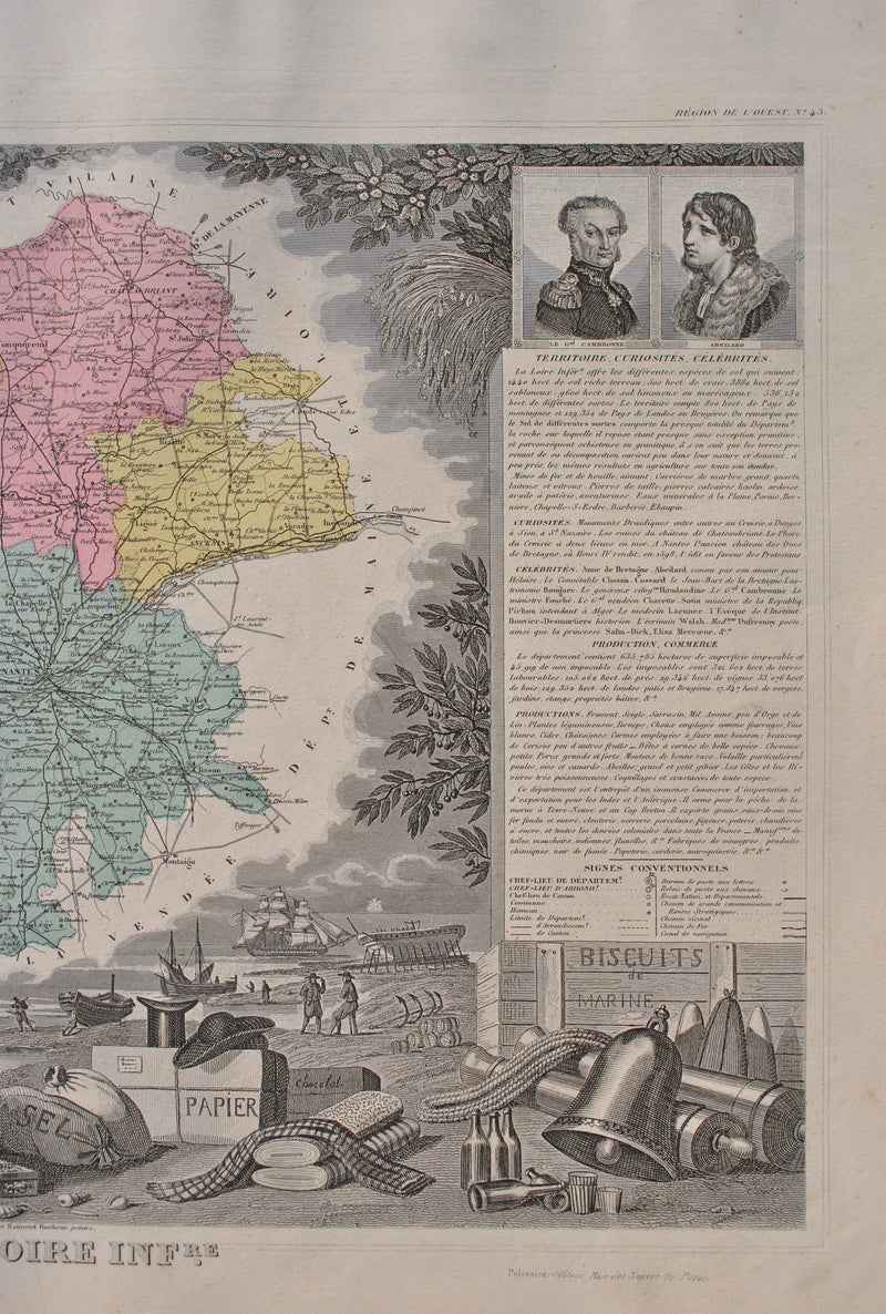 Victor LEVASSEUR : France, Carte ancienne de la Loire Inférieure, Gravure originale (photo de détail 5) - Crédit photo : Galerie Art.Paris