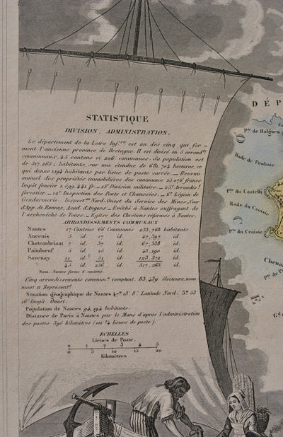 Victor LEVASSEUR : France, Carte ancienne de la Loire Inférieure, Gravure originale (photo de détail 7) - Crédit photo : Galerie Art.Paris