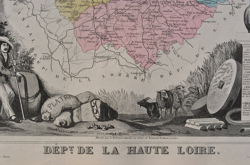 Victor LEVASSEUR : France, Carte ancienne de la Haute Loire, Gravure originale (photo de détail 3) - Crédit photo : Galerie Art.Paris