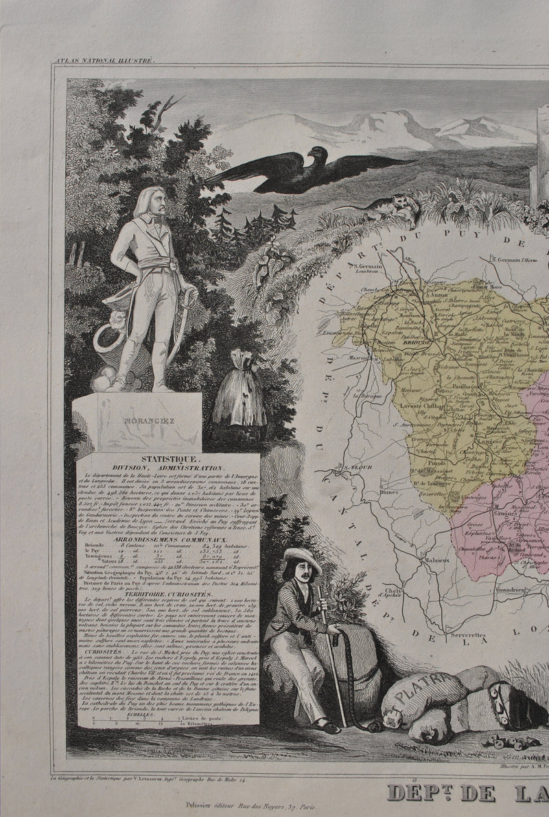 Victor LEVASSEUR : France, Carte ancienne de la Haute Loire, Gravure originale (photo de détail 4) - Crédit photo : Galerie Art.Paris