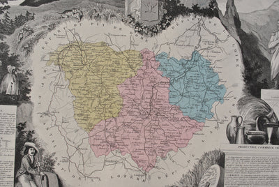 Victor LEVASSEUR : France, Carte ancienne de la Haute Loire, Gravure originale (photo de détail 6) - Crédit photo : Galerie Art.Paris