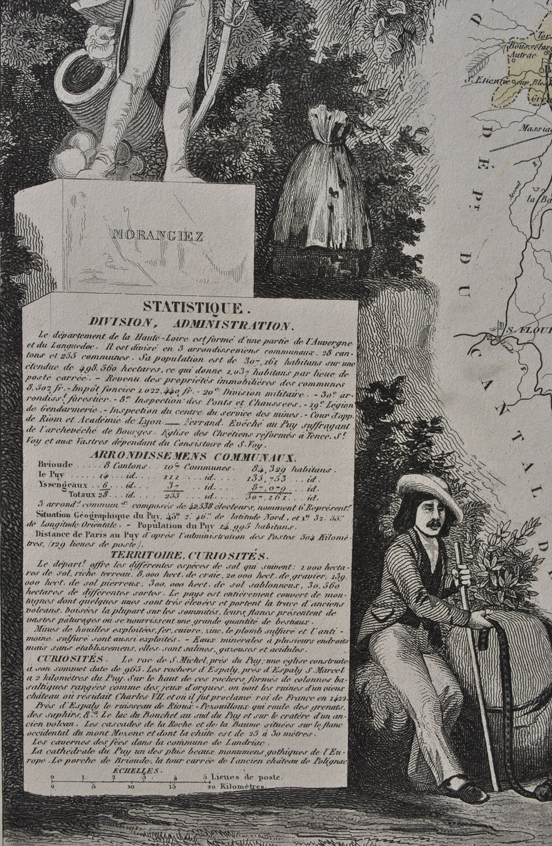 Victor LEVASSEUR : France, Carte ancienne de la Haute Loire, Gravure originale (photo de détail 8) - Crédit photo : Galerie Art.Paris