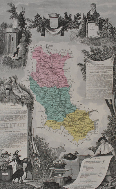 Victor LEVASSEUR : France, Carte ancienne de la Loire, Gravure originale (photo de détail 2) - Crédit photo : Galerie Art.Paris