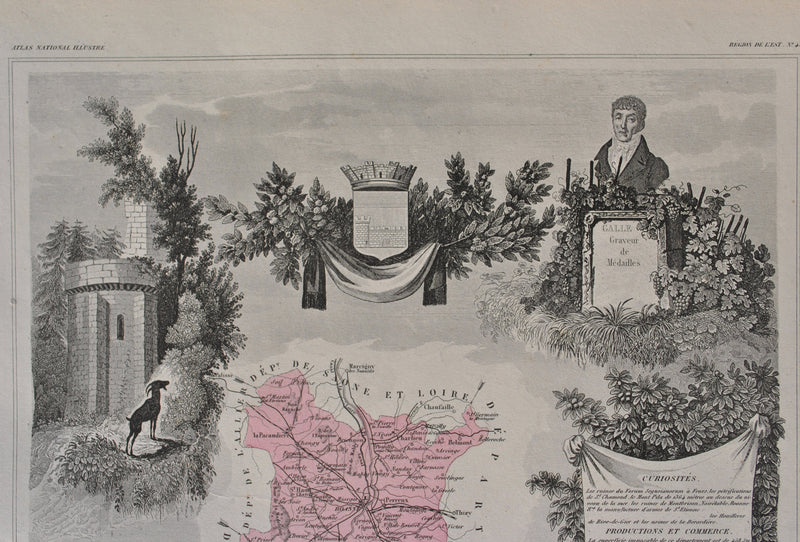 Victor LEVASSEUR : France, Carte ancienne de la Loire, Gravure originale (photo de détail 4) - Crédit photo : Galerie Art.Paris