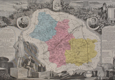 Victor LEVASSEUR : France, Carte ancienne du Loir et Cher, Gravure originale (photo de détail 2) - Crédit photo : Galerie Art.Paris