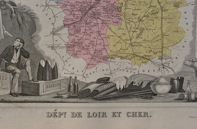 Victor LEVASSEUR : France, Carte ancienne du Loir et Cher, Gravure originale (photo de détail 3) - Crédit photo : Galerie Art.Paris