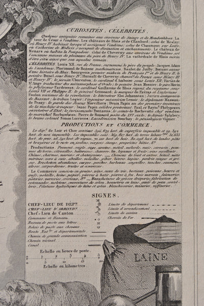 Victor LEVASSEUR : France, Carte ancienne du Loir et Cher, Gravure originale (photo de détail 6) - Crédit photo : Galerie Art.Paris