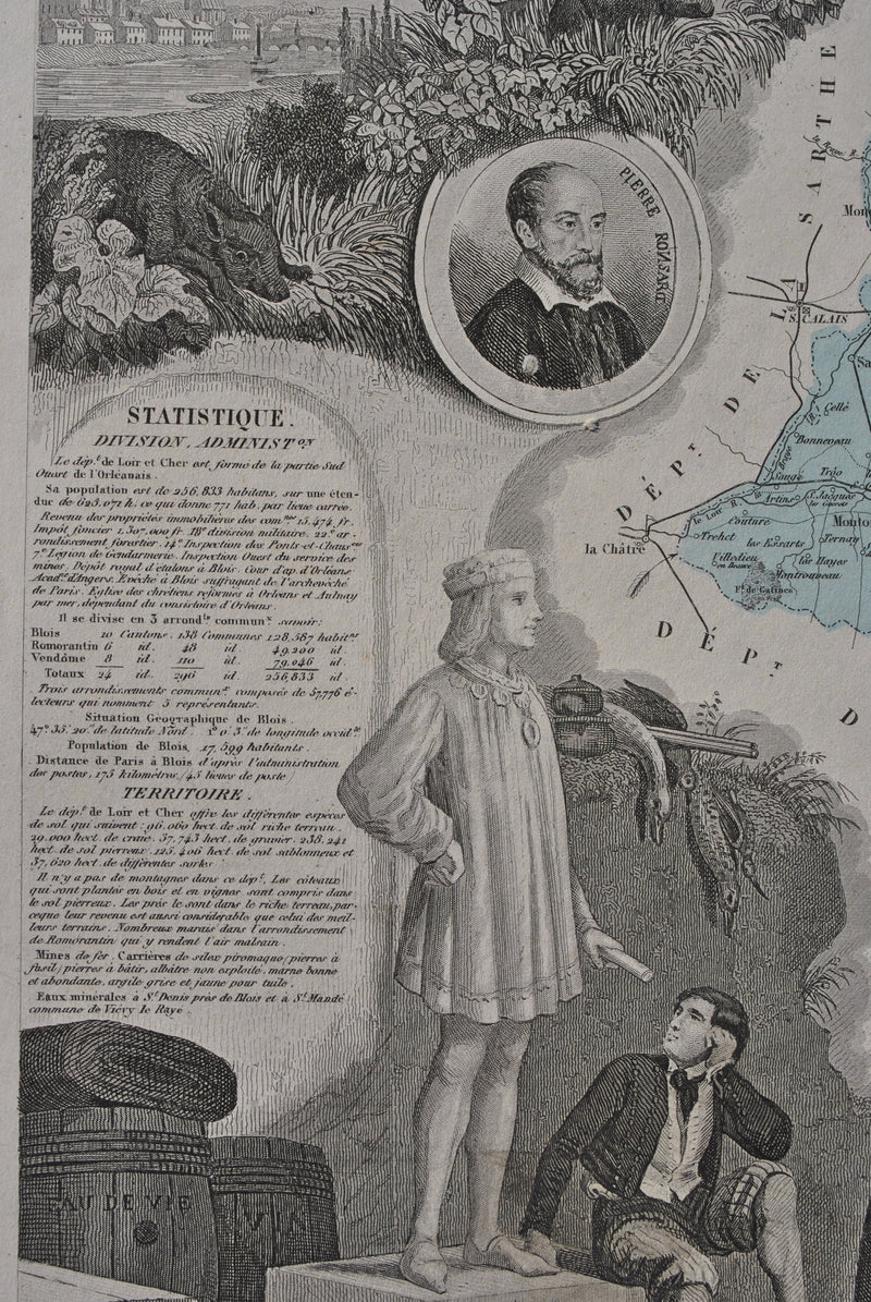 Victor LEVASSEUR : France, Carte ancienne du Loir et Cher, Gravure originale (photo de détail 8) - Crédit photo : Galerie Art.Paris