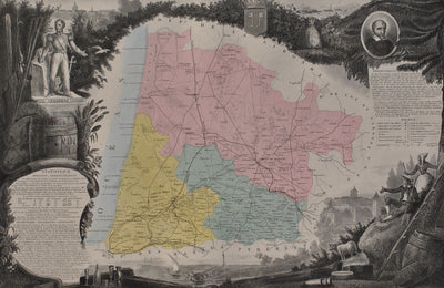 Victor LEVASSEUR : France, Carte ancienne des Landes, Gravure originale (photo de détail 2) - Crédit photo : Galerie Art.Paris