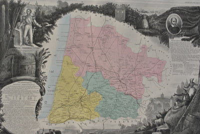 Victor LEVASSEUR : France, Carte ancienne des Landes, Gravure originale (photo de détail 6) - Crédit photo : Galerie Art.Paris