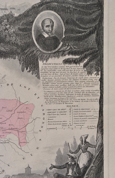 Victor LEVASSEUR : France, Carte ancienne des Landes, Gravure originale (photo de détail 8) - Crédit photo : Galerie Art.Paris