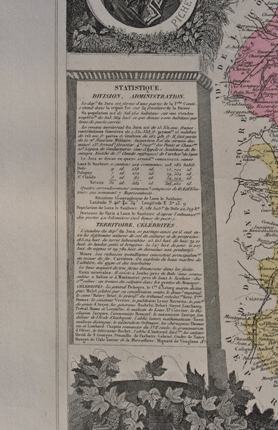 Victor LEVASSEUR : France, Carte ancienne du Jura, Gravure originale (photo de détail 7) - Crédit photo : Galerie Art.Paris