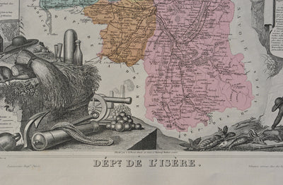 Victor LEVASSEUR : France, Carte ancienne de L'Isère, Gravure originale (photo de détail 3) - Crédit photo : Galerie Art.Paris