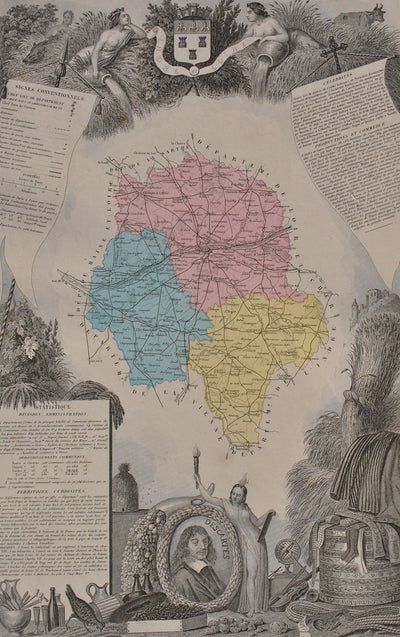 Victor LEVASSEUR : France, Carte ancienne de L'Indre et Loire, Gravure originale (photo de détail 2) - Crédit photo : Galerie Art.Paris