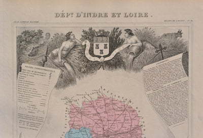 Victor LEVASSEUR : France, Carte ancienne de L'Indre et Loire, Gravure originale (photo de détail 4) - Crédit photo : Galerie Art.Paris