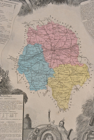 Victor LEVASSEUR : France, Carte ancienne de L'Indre et Loire, Gravure originale (photo de détail 5) - Crédit photo : Galerie Art.Paris