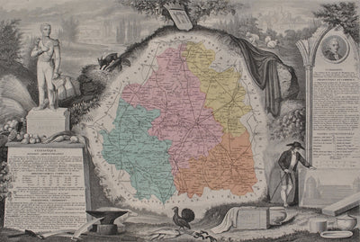 Victor LEVASSEUR : France, Carte ancienne de L'Indre, Gravure originale (photo de détail 2) - Crédit photo : Galerie Art.Paris