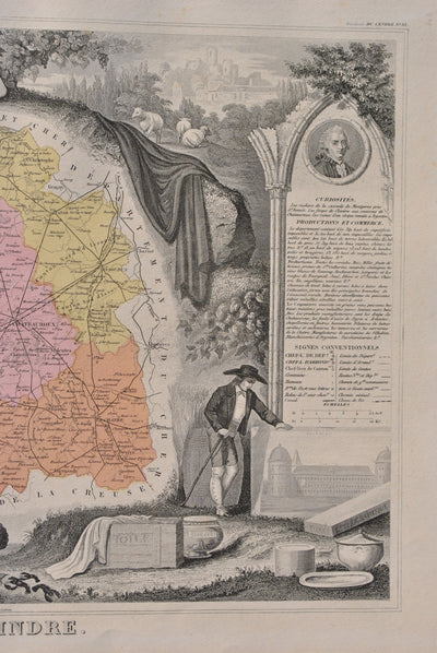 Victor LEVASSEUR : France, Carte ancienne de L'Indre, Gravure originale (photo de détail 5) - Crédit photo : Galerie Art.Paris