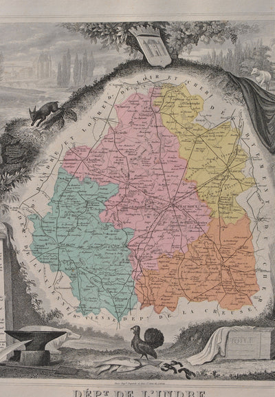 Victor LEVASSEUR : France, Carte ancienne de L'Indre, Gravure originale (photo de détail 6) - Crédit photo : Galerie Art.Paris