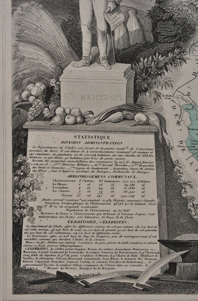 Victor LEVASSEUR : France, Carte ancienne de L'Indre, Gravure originale (photo de détail 7) - Crédit photo : Galerie Art.Paris