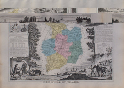 Victor LEVASSEUR : France, Carte ancienne d'Ille et Vilaine, Gravure originale (vue générale) - Crédit photo : Galerie Art.Paris