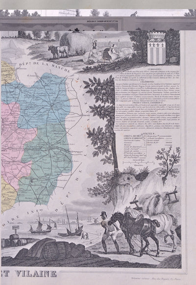 Victor LEVASSEUR : France, Carte ancienne d'Ille et Vilaine, Gravure originale (photo de détail 3) - Crédit photo : Galerie Art.Paris