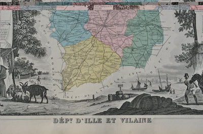 Victor LEVASSEUR : France, Carte ancienne d'Ille et Vilaine, Gravure originale (photo de détail 4) - Crédit photo : Galerie Art.Paris