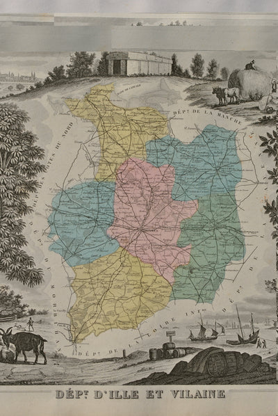 Victor LEVASSEUR : France, Carte ancienne d'Ille et Vilaine, Gravure originale (photo de détail 5) - Crédit photo : Galerie Art.Paris