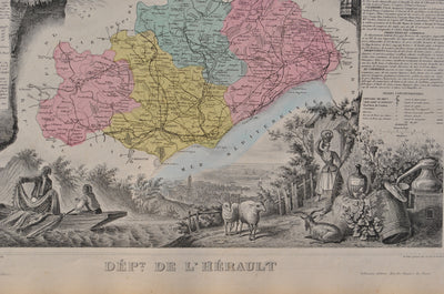 Victor LEVASSEUR : France, Carte ancienne de l'Hérault, Gravure originale (photo de détail 3) - Crédit photo : Galerie Art.Paris