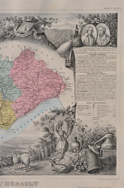 Victor LEVASSEUR : France, Carte ancienne de l'Hérault, Gravure originale (photo de détail 5) - Crédit photo : Galerie Art.Paris