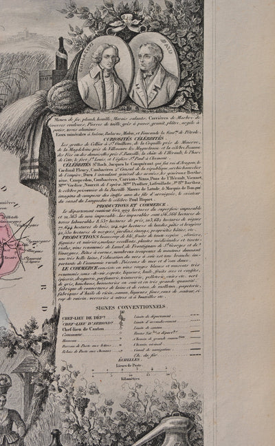 Victor LEVASSEUR : France, Carte ancienne de l'Hérault, Gravure originale (photo de détail 6) - Crédit photo : Galerie Art.Paris