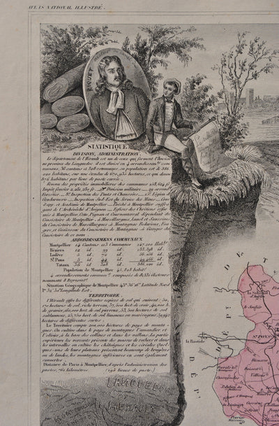 Victor LEVASSEUR : France, Carte ancienne de l'Hérault, Gravure originale (photo de détail 7) - Crédit photo : Galerie Art.Paris