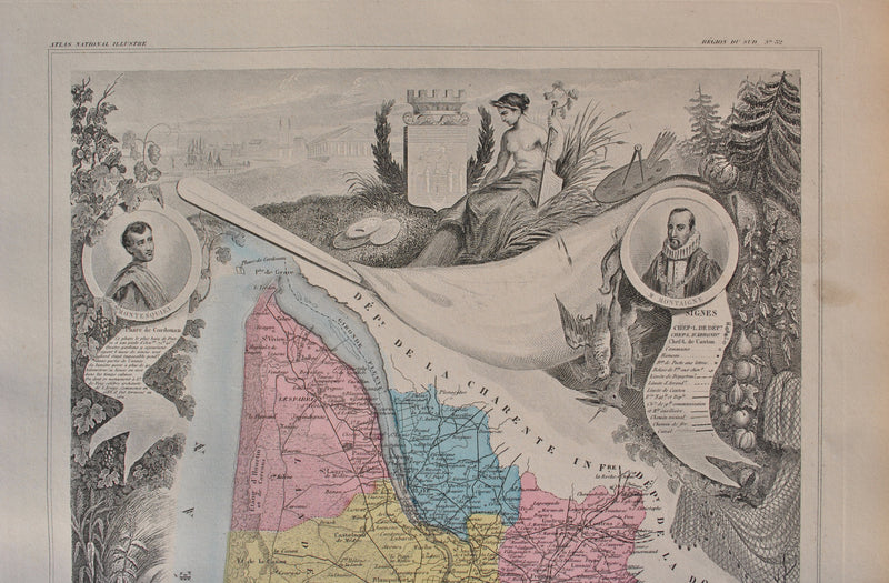 Victor LEVASSEUR : France, Carte ancienne de la Gironde, Gravure originale (photo de détail 4) - Crédit photo : Galerie Art.Paris