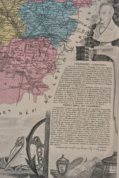 Victor LEVASSEUR : France, Carte ancienne de la Gironde, Gravure originale (photo de détail 6) - Crédit photo : Galerie Art.Paris