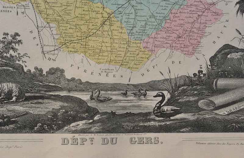 Victor LEVASSEUR : France, Carte ancienne du Gers, Gravure originale (photo de détail 3) - Crédit photo : Galerie Art.Paris