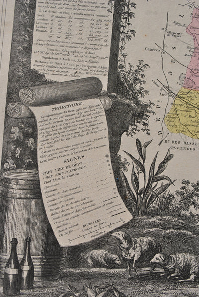 Victor LEVASSEUR : France, Carte ancienne du Gers, Gravure originale (photo de détail 7) - Crédit photo : Galerie Art.Paris