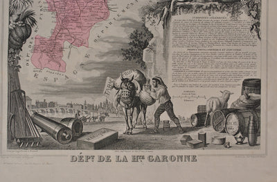 Victor LEVASSEUR : France, Carte ancienne de la Haute Garonne, Gravure originale (photo de détail 3) - Crédit photo : Galerie Art.Paris