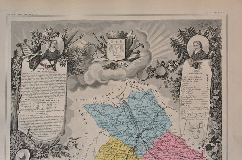 Victor LEVASSEUR : France, Carte ancienne de la Haute Garonne, Gravure originale (photo de détail 4) - Crédit photo : Galerie Art.Paris