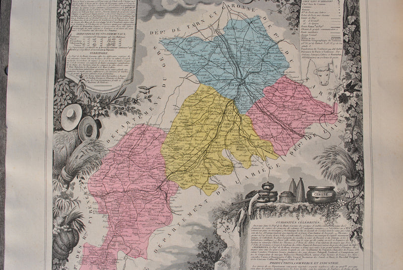 Victor LEVASSEUR : France, Carte ancienne de la Haute Garonne, Gravure originale (photo de détail 5) - Crédit photo : Galerie Art.Paris