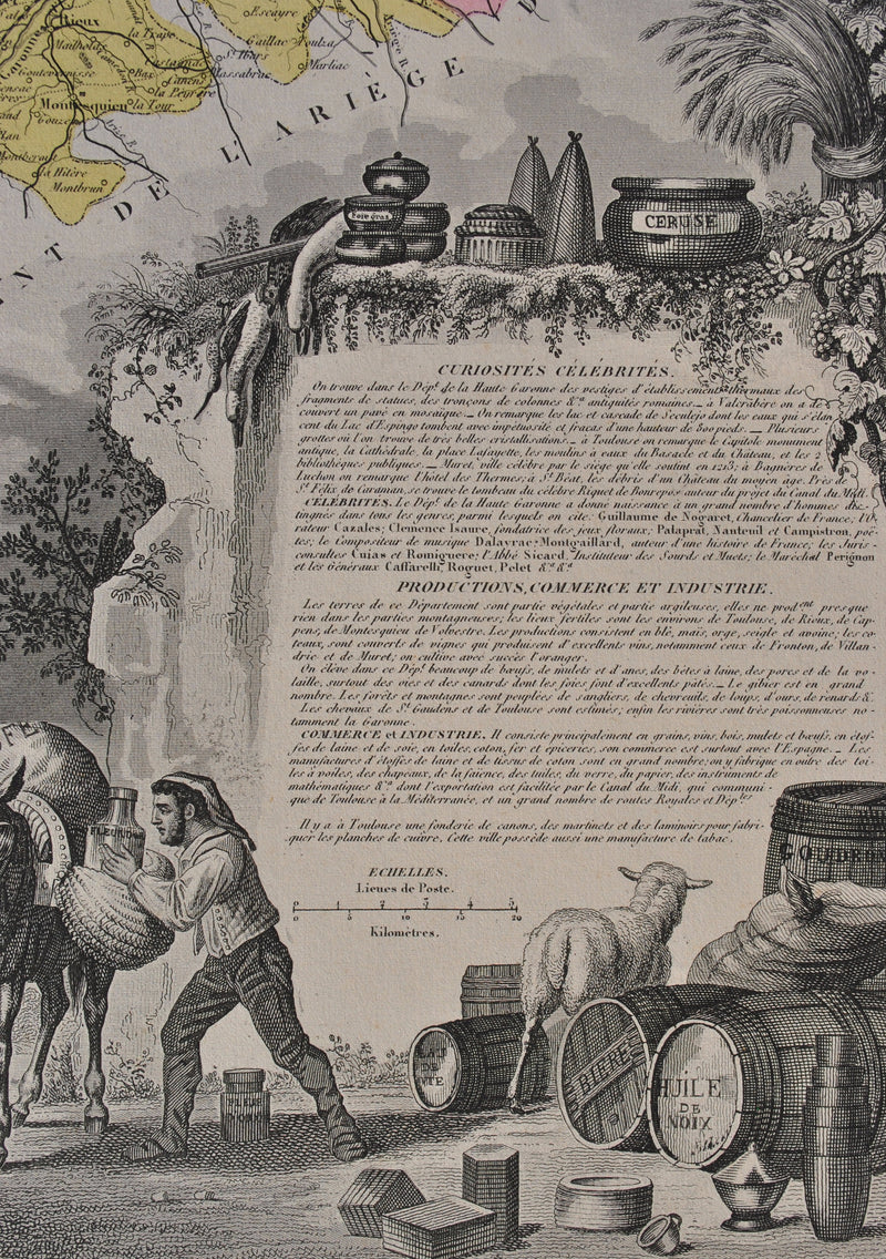 Victor LEVASSEUR : France, Carte ancienne de la Haute Garonne, Gravure originale (photo de détail 6) - Crédit photo : Galerie Art.Paris