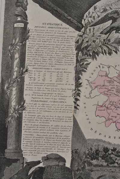 Victor LEVASSEUR : France, Carte ancienne du Gard, Gravure originale (photo de détail 7) - Crédit photo : Galerie Art.Paris