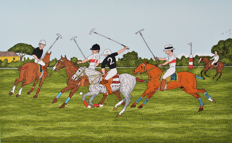 Vincent HADDELSEY : Le match de polo, Lithographie originale (photo de détail 2) - Crédit photo : Galerie Art.Paris