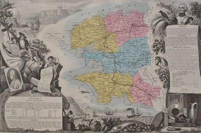 Victor LEVASSEUR : France, Carte ancienne du Finistère, Gravure originale (photo de détail 2) - Crédit photo : Galerie Art.Paris