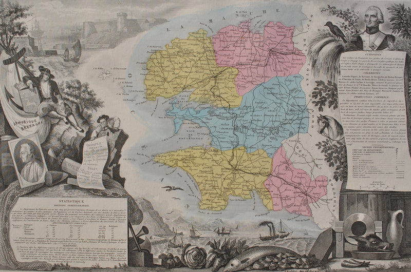 Victor LEVASSEUR : France, Carte ancienne du Finistère, Gravure originale (photo de détail 2) - Crédit photo : Galerie Art.Paris