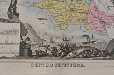 Victor LEVASSEUR : France, Carte ancienne du Finistère, Gravure originale (photo de détail 3) - Crédit photo : Galerie Art.Paris