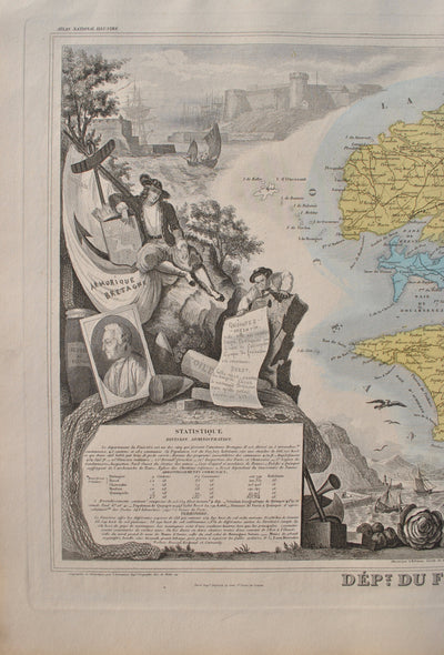 Victor LEVASSEUR : France, Carte ancienne du Finistère, Gravure originale (photo de détail 4) - Crédit photo : Galerie Art.Paris