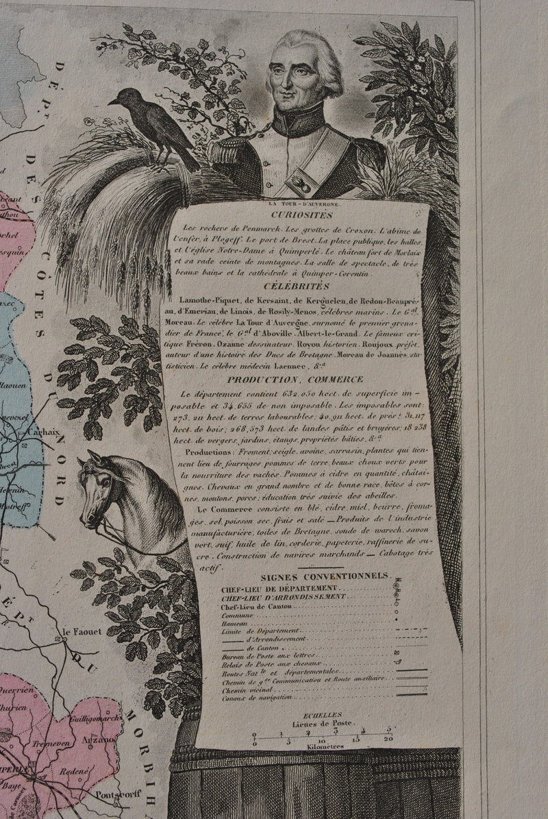 Victor LEVASSEUR : France, Carte ancienne du Finistère, Gravure originale (photo de détail 7) - Crédit photo : Galerie Art.Paris