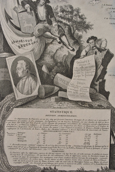 Victor LEVASSEUR : France, Carte ancienne du Finistère, Gravure originale (photo de détail 8) - Crédit photo : Galerie Art.Paris